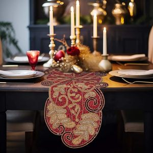 Handmade Wedding <b>Dining</b> <b>Table</b> Decorative <b>Runner</b> Christmas Floral Beaded placemat with Leaves Design for Fancy Occasions - Product Image 5