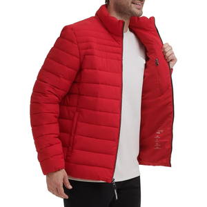 Veste d'hiver décontractée en toile légère pour hommes Bomber matelassé avec capuche coupe-vent et logo avant Design Puffer Outwear - Product Image 1