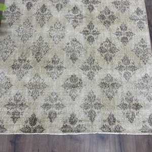 Tapis vintage 4,5x8 pieds, gris, plantes et arbres, tapis turc en laine - Product Image 2