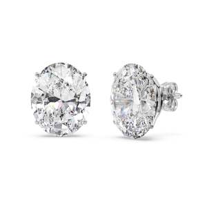 Boucles d'oreilles clous en diamant de laboratoire taille ovale 1,50 ct, or blanc 9 carats, pour elle - Product Image 1