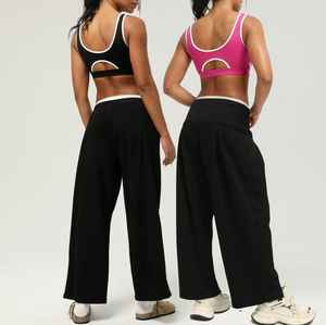 Custom Logo 2 PCS Tummy Control Sportswear Set Seamless Cross Back <b>Yoga</b> <b>Tops</b> Scrunch Butt Workout Leggings for Women - Product Image 4