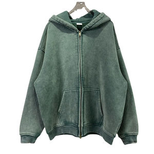 Sudaderas con capucha con cremallera de alta calidad para hombre, lavado ácido personalizado, ajuste Regular 100% algodón, novedad de invierno, sudaderas con capucha transpirables sólidas en blanco - Product Image 1