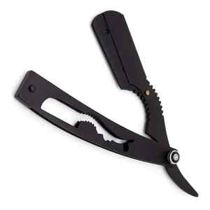 Maquinilla de afeitar recta profesional de acero inoxidable sólido al por mayor logotipo personalizado con revestimiento negro - Product Image 4