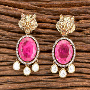 Último pendiente clásico Kundan Polki con Mehndi chapado joyería hecha a mano mayoristas en la India - Product Image 3