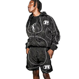 Ensemble de survêtement 2 pièces pour homme en nylon et polyester imprimé, respirant, séchage rapide, personnalisable, coupe-vent streetwear - Product Image 1