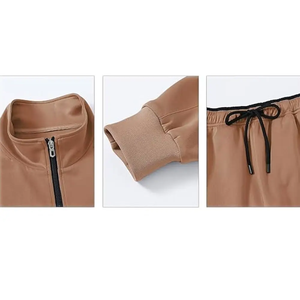 Survêtement uni pour hommes deux pièces veste à fermeture éclair et pantalon ensemble de vêtements de sport décontractés pour hommes - Product Image 4