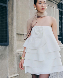 <b>White</b> Cup Bust <b>Mini</b> Dress with Flared <b>Skirt</b> The Perfect Mix of Classic and Modern Made in Vietnam - Product Image 1