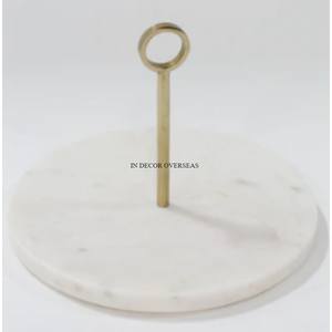 Plateau de service en marbre de qualité supérieure de forme ronde avec support en métal plaqué or Accessoires de cuisine pour la maison Fournitures - Product Image 1