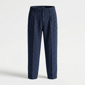 Mens Casual Denim Pleated Trousers 100% Cotton <b>Summer</b> Straight Mid Waist Zipper Fly Business Office Wear Mens Jeans <b>Pant</b> - Product Image 1