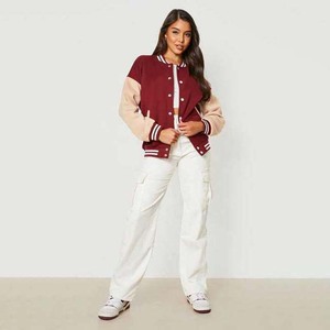 OEM vente en gros Baseball Letterman vestes vêtements pour femmes Baseball personnalisé respirant cuir laine avec bouton vestes d'université - Product Image 4