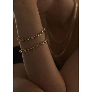 <strong>Matis</strong> Rolo Link Chain Bracelet in 14K Gold Diamond Pearl White Rose Vintage Classic Style Religious Religious for Party Gift - Product Image 5