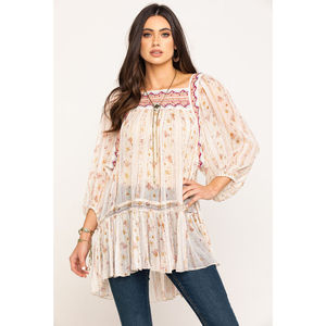 Tunica in Chiffon Bianco con Stampa Floreale per Donna, Taglia XS, Stile Danza e Moda - Product Image 1