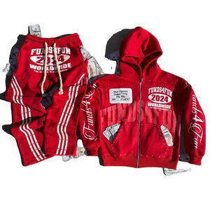 Ensemble de jogging vintage streetwear délavé à l'acide pour homme avec logo brodé, sweat à capuche zippé et pantalon large imprimé tendance - Product Image 2