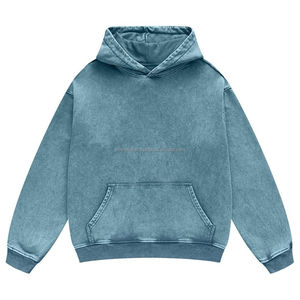 Bleu Full Zipper Vintage Acid Wash Hoodie Drop Shoulder Oversized Baggy 100% Cotton Blended Hoodies - Product Image 6