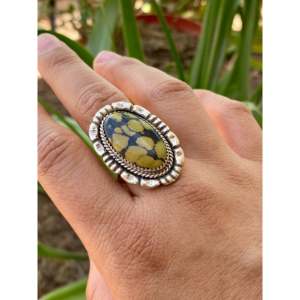 Navajo-Made Tibetan Turquoise & Sterling <b>Silver</b> Fashion <b>Ring</b> Size 12 Bezel <b>Set</b> Inlay Stainless Steel Stylish Gift Idea - Product Image 2