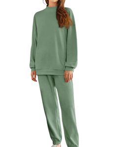 Conjunto de Sudadera y Pantalones Deportivos de Felpa para Mujer, Color Verde Salvia, Sudadera Holgada y Cómoda, Pantalones Deportivos, Ropa Informal de Invierno, Cálida, OEM - Product Image 1