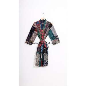 Veste kimono en coton pur 100 % fait main en Inde, veste d'hiver, veste kimono en coton fait main, kimono vintage, robes kimono courtes - Product Image 5