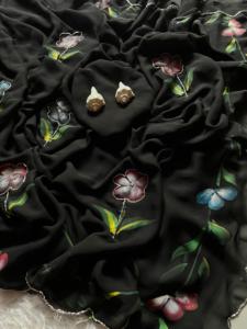 Sari de moda de Georgette puro con flor estampada a mano perfecto para todas las ocasiones - Product Image 4