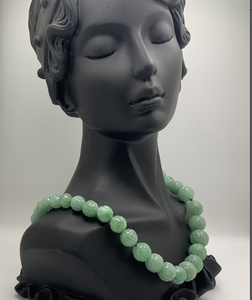 Carved Aventurine <b>Bead</b> <b>Necklace</b> with Asian Motifs, Sterling Silver Clasp Scarf <b>Necklace</b>, Fringe Beaded Bandana - Product Image 1
