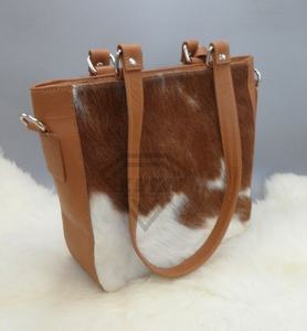 Femmes personnalisable Logo fermeture à glissière peau de vache en cuir véritable sac à main marron blanc étanche Portable toile doublure été - Product Image 1