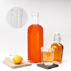 OEM bouteille transparente personnalisée motif gaufré 500ml sérigraphie whisky brandy vodka <span class=keywords><strong>tequila</strong></span> avec liège - Product Image 1