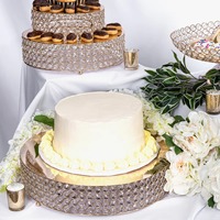 Glamouröser Kristallperlen-Besetzter Goldener Metall-Kuchenständer |   Umweltfreundliche Hitzebeständige Handgefertigte Dekorative Verspiegelte Dessert-Präsentationsplatte M.R.