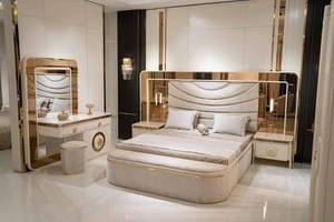 ชุดเตียงนอนหรูหราทันสมัย ดีไซน์สวยงาม พร้อมเบาะหนังปรับระดับได้ ผลิตจากไม้ MDF คุณภาพดี เหมาะสำหรับบ้าน อพาร์ทเมนต์ และโรงแรม - Product Image 3