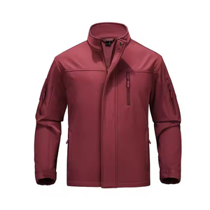 Veste d'extérieur pour hommes de couleur marron solide OEM prix de gros veste Softshell taille XL à col montant en tissu léger avec logo personnalisé - Product Image 1