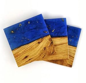 Sous-verre en bois fantaisie avec incrustation de résine Design moderne café boisson sous-verres ensemble fait à la main naturel poli Table protéger tapis et tampons - Product Image 6