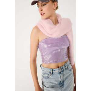 เสื้อครอปท็อปแบบไม่มีสาย แต่งระยิบระยับ สไตล์ลำลอง พร้อมโลโก้ด้านหน้า ความยาวสั้น - Product Image 2