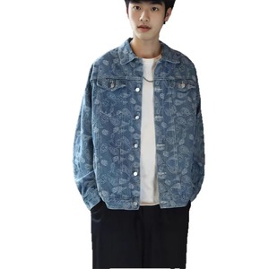 Veste en jean décontractée pour hommes High Street Spring Autumn Fashion Vintage Match Couple Jacket Nut Flower Pattern Outerwear - Product Image 2