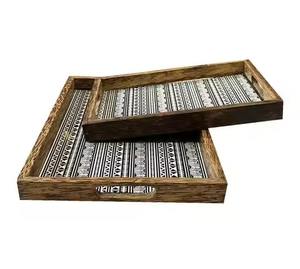 Plateau de service en bois et imprimé, plateau de service pour table à café et à thé, pour mariage, pour le service - Product Image 6