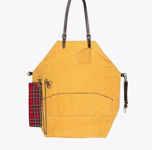 premium leather apron with fabric pocket & chain <b>accessories</b> yellow <b>mustard</b> leather apron custom use restaurant staff apron - Product Image 1
