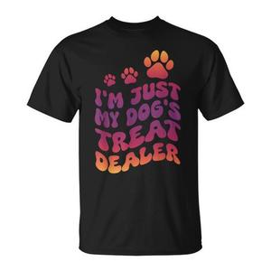 T-shirt I'm Just My Dog's Treat Dealer nera unisex per adulti a maniche corte con scollo rotondo - Product Image 1