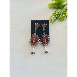 Lana Waatsa 18K Gold Diamond & Red Coral Drop <b>Earrings</b> with Sterling Silver Cluster Blossom <b>Post</b> Dangle for Weddings - Product Image 1