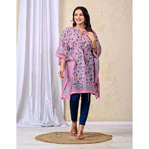 Caftán de Algodón Transpirable con Estampado a Mano, Estilo Elegante y Casual para Mujer, Ideal para el Verano y la Playa, Talla Única, OEM/ODM Disponible - Product Image 3