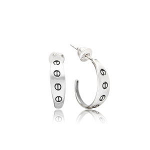 Symbol Stud Style Oxidized Plated Handcrafted Wholesale Trendy Turkish 925 <b>Sterling</b> <b>Silver</b> <b>Hoop</b> Earrings Jewelry - Product Image 1