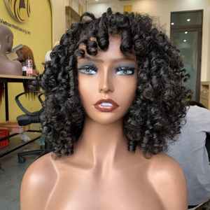 Perruque à frange sans dentelle, cheveux péruviens 100% humains, trame unique à la machine, expédition dans le monde entier - Product Image 1