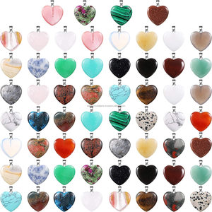 60 Piezas de Dijes de Ágata en Forma de Corazón, Cuentas de Chakra, Piedras Preciosas de Feng Shui, Dijes para Manualidades, Joyería para el Día de San Valentín - Product Image 1