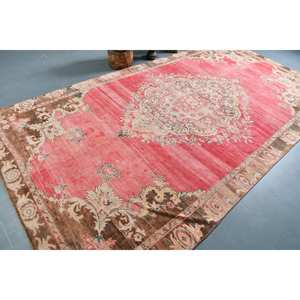 พรมตุรกีโบราณขนาดใหญ่6.5 x 12.4ft ขนแกะสีน้ำตาลชมพูแบบแอบสแตรกต์ด้านหลังเป็นยางสำหรับโถงทางเดินห้องพรมปูพื้นทรงสี่เหลี่ยมผืนผ้า - Product Image 2