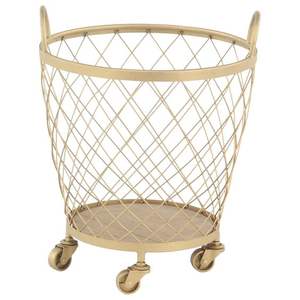 Panier de rangement en métal avec roues Panier Home Decor Salle de bain Utilisation pour serviettes Panier décoratif finition dorée - Product Image 1