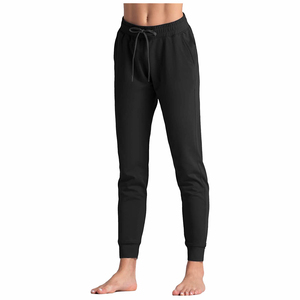 กางเกงสเวตเตอร์สำหรับผู้หญิงทรงหลวมเอวยางยืดดีไซน์เรียบง่ายมีกระเป๋าโลโก้ขาซ้ายสำหรับวิ่งโยคะ - Product Image 1