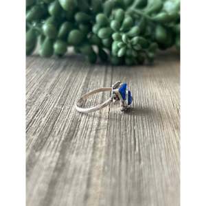 Zuni Made <b>Blue</b> <b>Opal</b> & Sterling Silver Adjustable <b>Ring</b> Gold Plated Bezel Set - Product Image 3