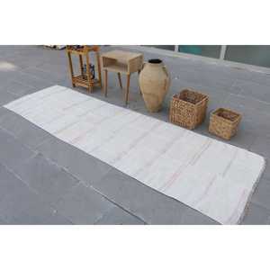 Alfombra Turca Vintage de Lana Blanca, 3x10.2 pies - Product Image 4