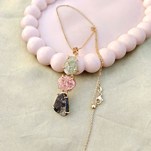 Collar con colgante de cuarzo verde fresa natural, cuarzo cereza y turmalina, estilo hip hop, chapado en oro de 18k. - Product Image 6