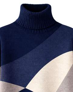 Customized Premium Women <b>Turtleneck</b> Color Block Knit Sweater Soft Warm Winter Pullover Casual Fashion <b>Top</b> Navy Blue Color - Product Image 3