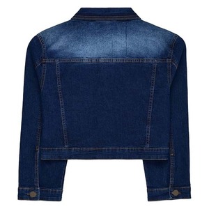 2026 Custom Cropped Knitted Cotton Bomber Worker Workwear Work Jeans <b>Denim</b> <b>Jacket</b> <b>with</b> Letter Detail for Women - Product Image 5