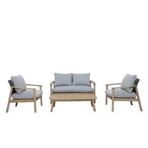 Canapé sectionnel d'extérieur élégant en bois naturel avec coussins épais, table basse et style de patio moderne pour la détente - Product Image 1