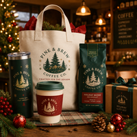 Coffret cadeau de Noël personnalisé AT PACK, ensemble d'emballage de café pour les fêtes, avec sachets de café, sac fourre-tout et logo festif