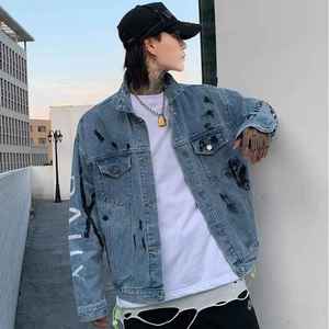 Customizable Casual Trendy Brand <b>Men's</b> Retro Loose American Handsome Vintage Wash Plain Denim <b>Men</b> <b>Jeans</b> <b>Shirt</b> Denim Jackets - Product Image 3